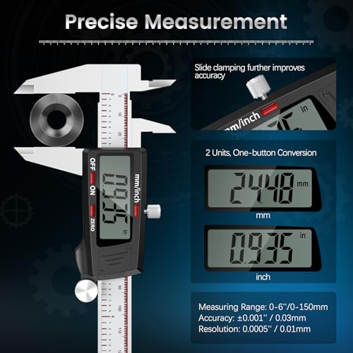 Housolution Digital Caliper 6 Inch, Inch/MM, 4 Measuring Ways,