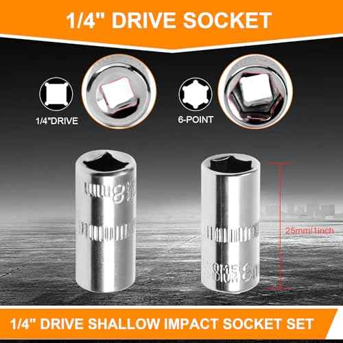 Utoolmart 1/4" Drive Socket Set, Metric Socket 10pcs Sets, 6-Point Shallow Socket Set, 4mm, 5mm, 6mm, 7mm, 8mm, 9mm, 10mm, 11mm, 12mm, 13mm, Cr-V