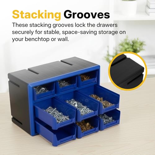 Northsky 9-Drawer Plastic Parts Organizer (Blue) – Stackable Hardware & Craft Storage