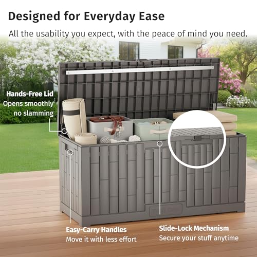EAST OAK 120 Gallon Outdoor Storage Box - Weatherproof Resin Deck Box with Steel Reinforcement