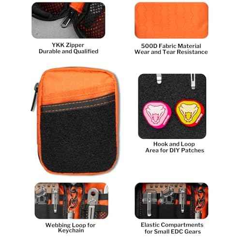 VIPERADE VE31 Small EDC Pouch, Men's Pocket Organizer, Small EDC Organizer Multitool Pouch for Camping/Hiking/Bushcraft (Orange)