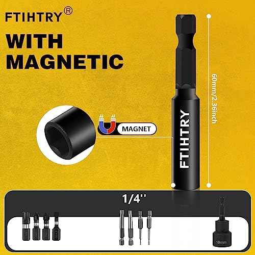 1/4¡±Magnetic Extension Socket Drill Bit Holder, 60mm 100mm 150mm Long(2.36-9"), 9pcs Screwdriver Extension, Quick-Change Hex Shank Set
