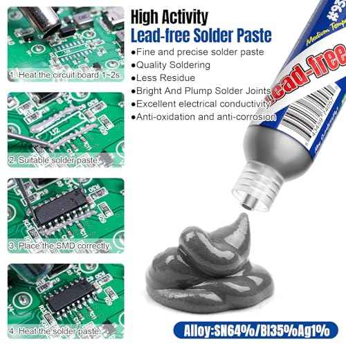 Solder Paste, Electronic Soldering Paste with Flux, Sn64 Bi35 Ag1 Lead-free SMD Solder Paste for PCB IC SMD LED BGA QFN SMT electronics (1.23oz/35g)