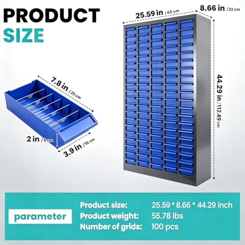 100-Drawer Parts Cabinet with Dividers and Labels – Stainless Steel & ABS Organizer