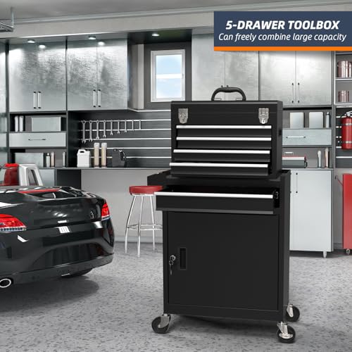 Granper 5-Drawer Rolling Tool Box with Locking Wheels – Heavy-Duty Alloy Steel Cabinet
