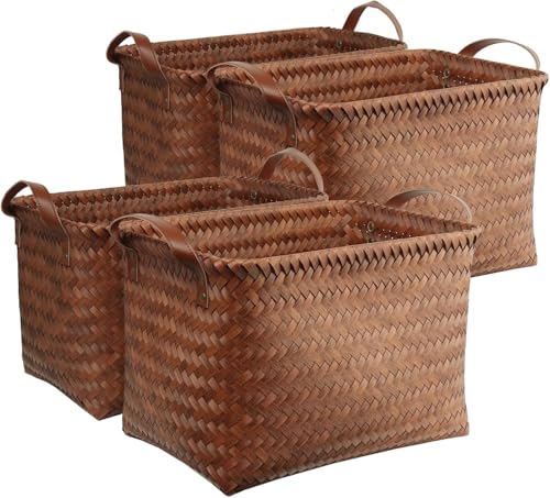 BROWNLILY Handwoven Wicker Storage Baskets, Pack of 4 (Brown)