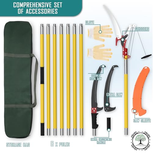 7.3-27 ft Extendable Pole Saw with Blade & Branch Scissors - Lightweight Pruning Tool Set