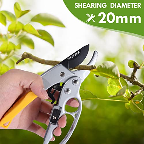MEPEREZ Modern Pruning Shears - Garden Clippers with 4x Cutting Power, 1-Inch Capacity, Arthritis-Friendly, Easy to Use, Durable Gardening Tool