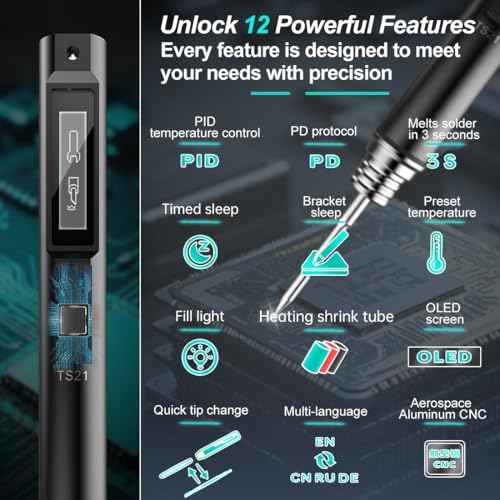 Miniware Original TS21 Soldering Iron Station Kit Upgraded PD 18-100W Power Programmable Smart Mini Electric Portable Soldering Pen (TS21 with 21-KU Tip)