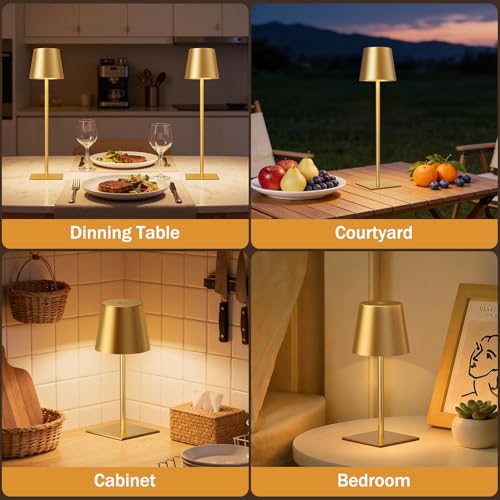 Kakanuo Gold Rechargeable Cordless Table Lamp Set - 2 Pack, Touch Dimmable, Portable