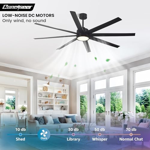 Conciseer Black 72 Inch Modern Ceiling Fan with Light & Remote Control