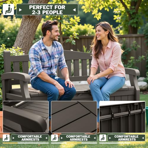 Flamaker Brown 80 Gallon Waterproof Outdoor Storage Bench with Seat, No Cushion