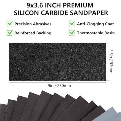 Sandpaper Assortment 120/220/400/600/800/1000/2000 Grit, 21 Sheets, 9 x 3.6 Inch Wet Dry Sand Paper, Hand Sanding Sheets for Wood Metal Automotive Sanding and Polishing