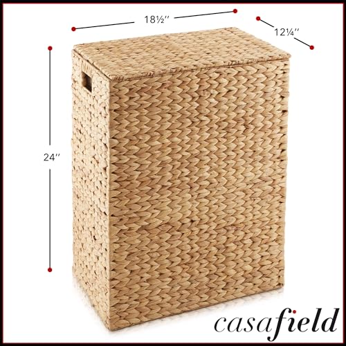 Casafield Natural Large Laundry Hamper with Lid, Removable Liner Bag, Water Hyacinth
