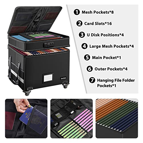 DocSafe Black Fireproof Document Box with Lock & Wheels, 16x13.8x12.2 Inches