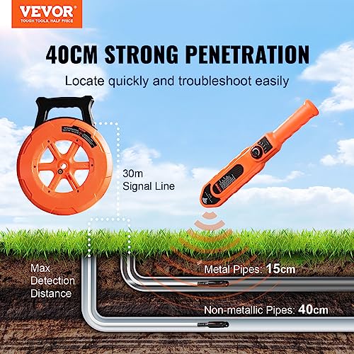VEVOR Pipe Locators, 100ft/30m PVC Locators Underground, IP67