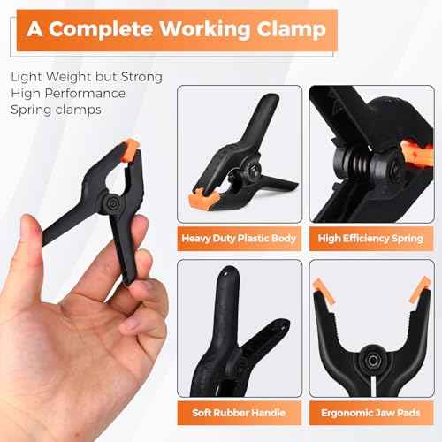 Heavy Duty Spring Clamps, 3.7 Inch Small Heavy Duty Clip with 1.6 Inch Jaw Opening, Non-Slip Handle, Strong Grip Clips for Woodworking, Photography, Crafting, and DIY Projects (12 pack)