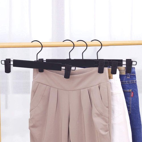 LAMITOCS Pants Hangers with Clips, Skirt Hangers, 360 ° Swivel Hooks Space Saving Hanger for Pants, Skirts, Clothes, Jeans (10Pack, Black)