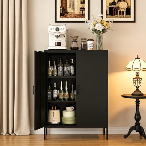 XIOMIOHTRQ Black Metal Locker Cabinet 40x31.5x15.7 Inches with Adjustable Shelves