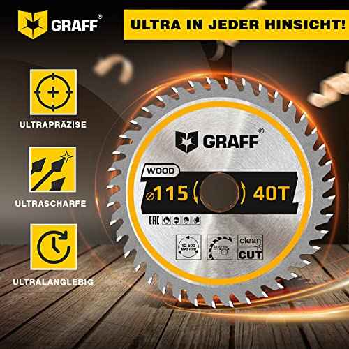 4-1/2 Inch Angle Grinder Circular Saw Blade for Wood, Plywood, Laminate, Drywall, Plastic ? 40-Teeth Wood Cutting Disc with 7/8 Inch Arbor from GRAFF