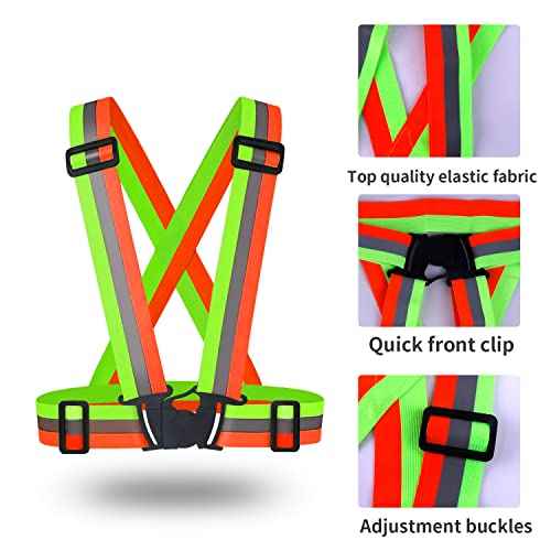 2 pcs Reflective Vest, Adjustable High Visibility Reflective Safety Straps Gear for Run, Cycling,Pet Walking