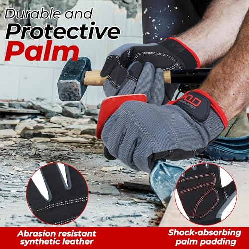 HANDLANDY Grey Large Work Gloves for Men & Women Touch Screen Gardening & Yard Work