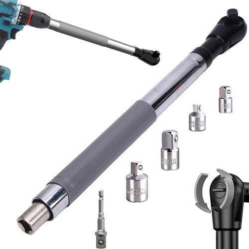 Offset Extension Wrench Impact, 2025 New Upgrade Electric Ratchet Wrench, Impact Wrench Extender for Socket Sets, 1/2-Inch Electric Drill Adapter, 4 Conversion Adapters,Slim Design for Tight Spaces