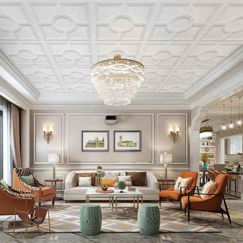 STICKGOO Drop Ceiling Tiles 24 x 24in, Waterproof, Premium PVC Ceiling Panels to Prevent Breakage, Pack of 12 Tiles Cover 48 Sq. Ft, White