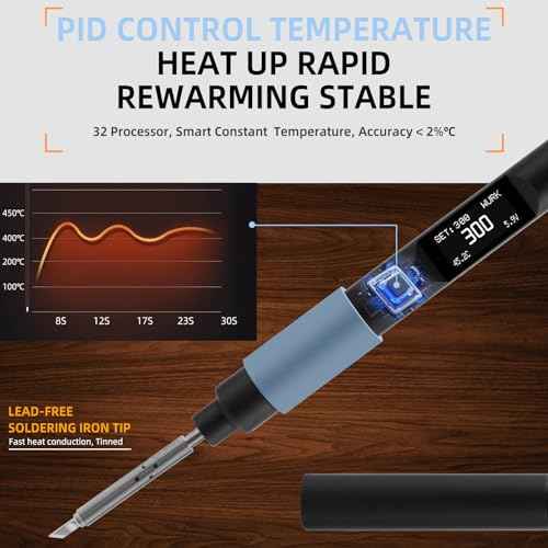 FEITA PTS200 Soldering Iron Kit for Electronics, 100W Mini Smart Digital Pencil Solder Iron Pen, Boost Mode, Auto Sleep & Shutdown, Type-C, OLED Display Micro Soldering Tools with 1 Solder Tips