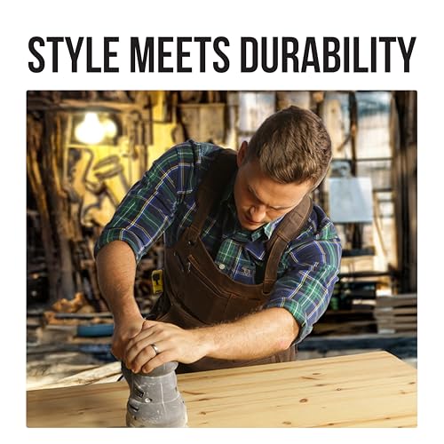 ecoZen 16oz Waxed Canvas Work Apron with Tape Holder - 27 x 34 inches Shop Apron with Elastic Back Strap and Front Pockets, Fully Adjustable, Tough Protection for Men - Brown