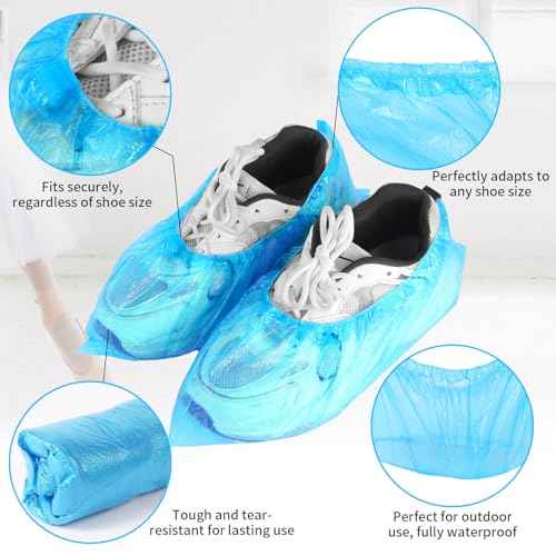 Frontline Shoe Covers Disposable Waterproof, Recyclable Premium Thick Plastic, SLip Resistance, Durable, Booties for Shoes, XL One Size Fits Most, Indoor Outdoor Shoe Covers (100)