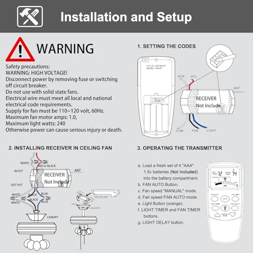 CENMING Replacement Remote for Hampton Bay FAN-9T FAN TIMER 3-Speed LCD No Light Dimmer