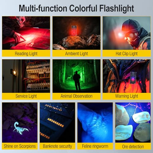 BORUIT V30 Rechargeable EDC Flashlight with 365nm Blacklight UV/Red Flashlight,Bright Keychain Lights with Clip and Magnet, 180¡Æ Rotatable Pocket Flashlight for Everyday Carry and Emergencies