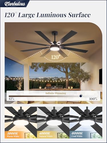 Fanbulous 72 Inch Black Ceiling Fan with Lights, DC Motor, Remote & App Control