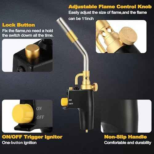 Propane Torch Head, High Intensity Trigger Start Torch with Self Ignition Adjustable Flame and Flame Lock, Mapp Gas Torch Head Welding, Brazing, Culinary and Melting Ice