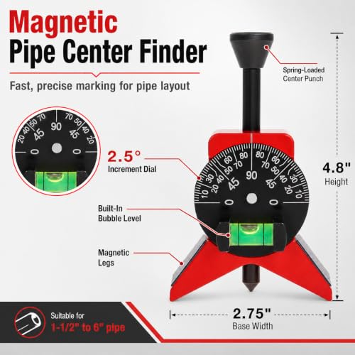 Pipe Center Finder Tool, Magnetic Pipefitter Tool with Protractor