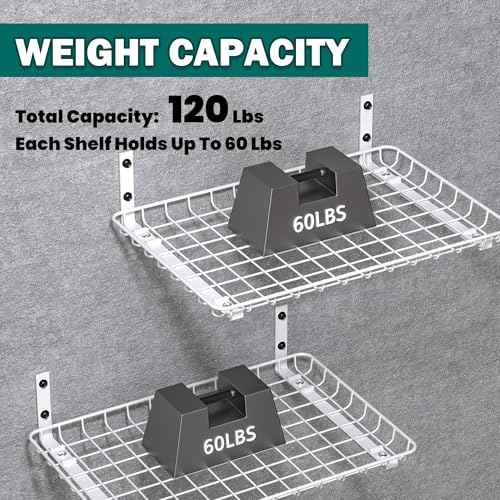 EVERHANGER Garage Wall Shelves 12x18 Inch, Wall Mounted Storage Shelf, Metal Shelf Rack, Heavy-Duty Shelf Organizer 2 Pack, White