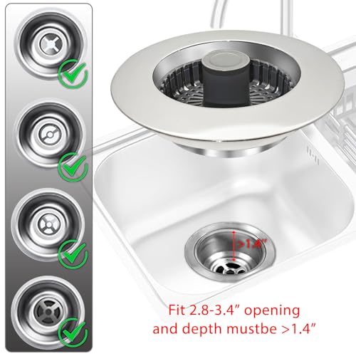 BAOLSLS Chrome Silver 3-in-1 Kitchen Sink Stopper & Strainer, Pop Up Drain