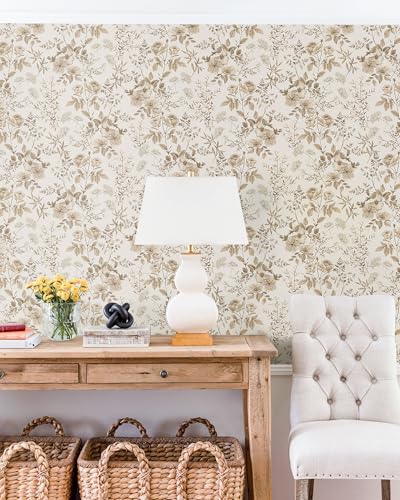 Erfoni Beige Floral Peel and Stick Wallpaper 16.9" x 118" – Removable Contact Paper for Wall & Decor