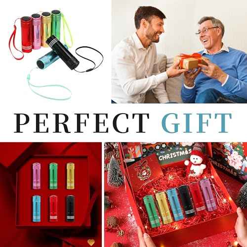 6 Pack Mini Flashlight Bulk, Small Aluminum LED Powerful Handheld Torches Set with Lanyard High Lumens Batteries Included for Party Favors Travel, Night Reading Christmas Gifts Party Favors Halloween