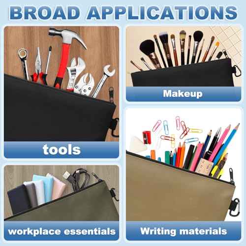 Versatile Tool Bag Organizer ? 3-Pack Zipper Pouches bag with metal carabiner, Ideal Tool Pouch for Mechanics, Electricians, and DIY Enthusiasts?£¨3 Color Pack,Tan, Navy Green, Black£©