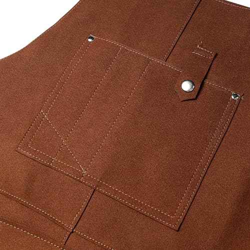 Flame Retardant And Waterproof 6 Pockets Leather Tool Apron for Outdoor Woodwork, Grilling, Kitchen, Unisex,24'' X 36''