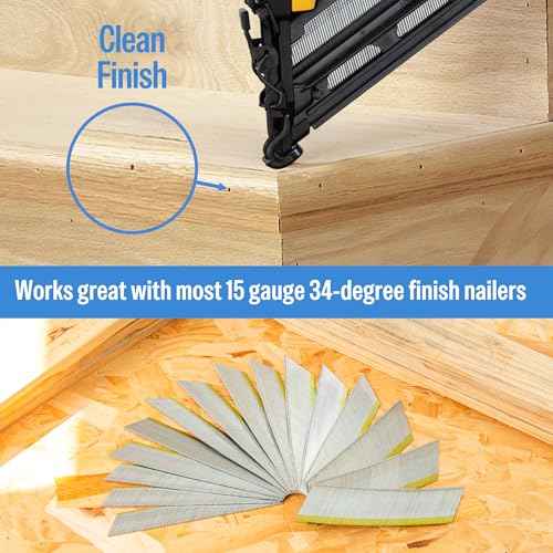 meite 15 Gauge Angled Finish Nails 2 Inch 34 Degree Nails for Pneumatic Electric Finish Nailer Gun, Galvanized No-Rust Finishing Nail for Cabinet Crown Baseboard Door Trim, DA Series 2,400 PCS