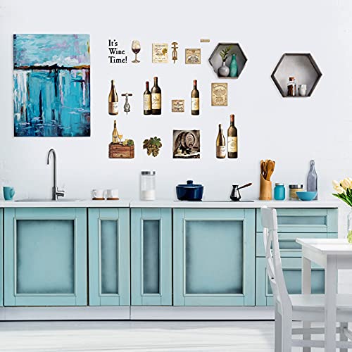 Marspark 8 Sheets Wine Bottle Kitchen Wall Decals Grape Fruit Wall Stickers Wine Tasting Stickers Peel and Stick for Kitchen Dining Room Bar Home Restaurant Decor