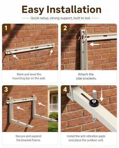 Heavy Duty Mini Split Wall Mount Bracket 396lb for 7000-12000 BTU AC, Outdoor Support, Adjustable Leveling, Rust-Resistant