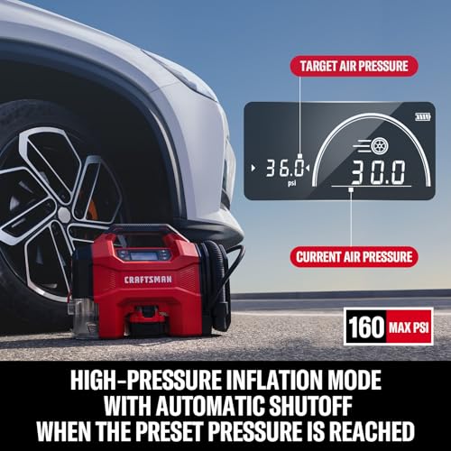 CRAFTSMAN 3-in-1 Tire Inflator, Portable Air Compressor & Vacuum, Tool Only