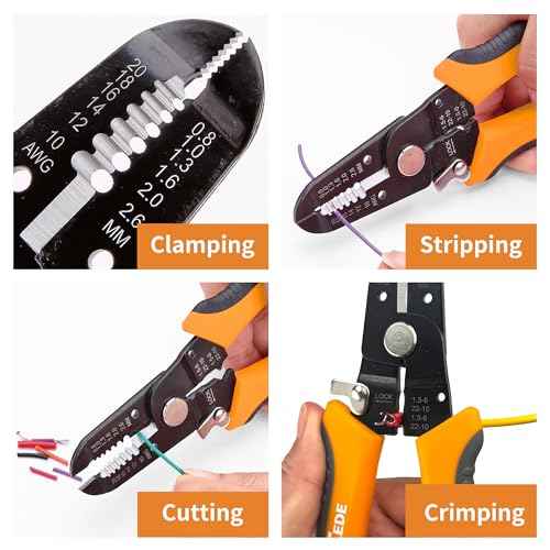 3 In 1 Wire Stripper Tool, 7.5 Inch Wire Stripper/Cutter/Crimping Tool for 10-20 AWG Solid and Stranded Wires, Come with Safety Lock & Invisible Spring, Made of 65Mn for Durability