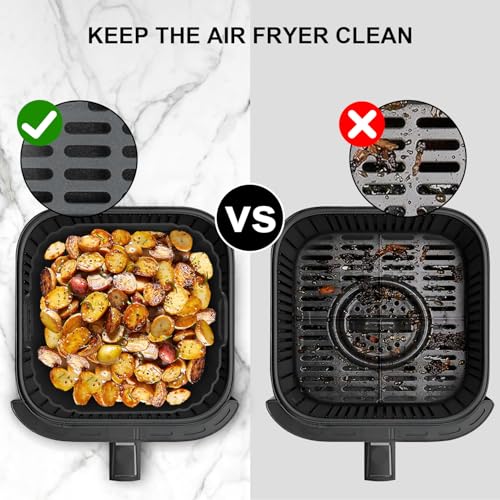 PINTAUR Square Silicone Air Fryer Liners 5-6.5QT Black for Ninja AF141/181