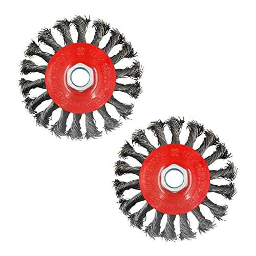 2 Pack 4 Inch Twist Knotted Wire Wheel Brush for Angle Grinder with 5/8 Inch-11 Threaded Arbor - 0.02 Inch Carbon Steel Wire for Heavy-Duty Conditioning of Various Metals