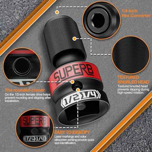 Impact Wrench Adapter, Impact to 1/4 Hex Converter, 1/2-inch Square Drive to 1/4-inch Hex Socket Adapter, Quick-Change Chuck for Impact and Ratchet Wrench, 2PCS